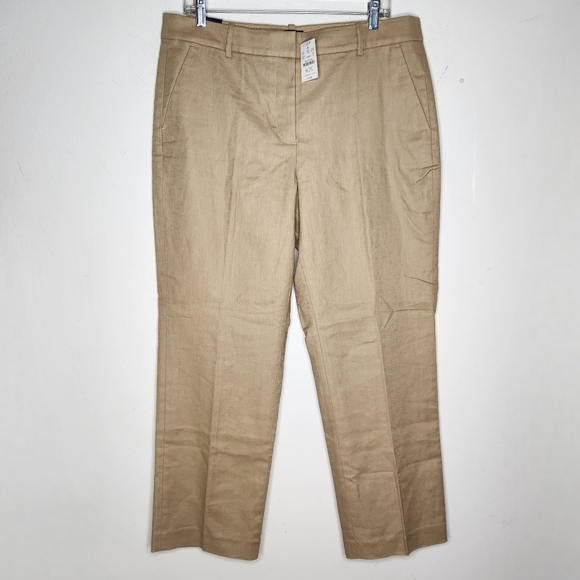 J Crew NWT Kallie Pant Womens 14 Linen Blend Straight Leg Beige Preppy Office - Picture 1 of 12